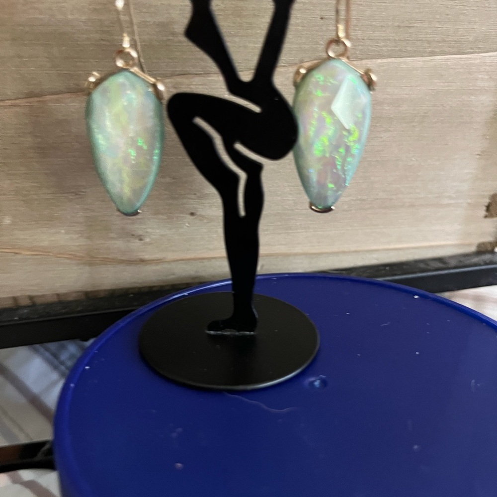 Beautiful Opalescent Green Dangle Earrings - Picture 4 of 11